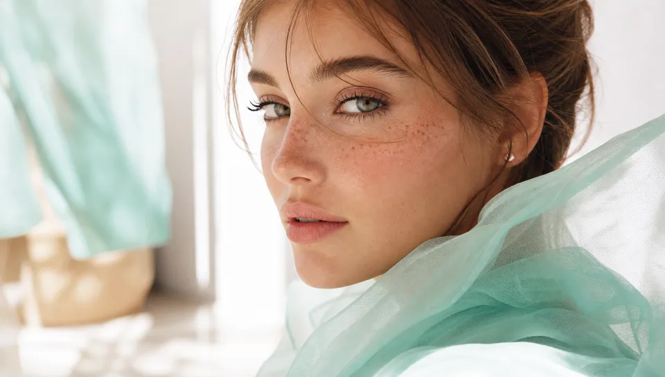 Woman with luminous skin in soft light